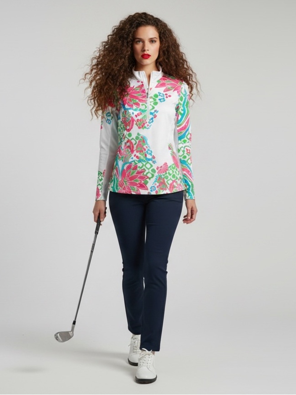 Pebble Beach Women's 1/4 Zip Golf Pullover Floral Size L